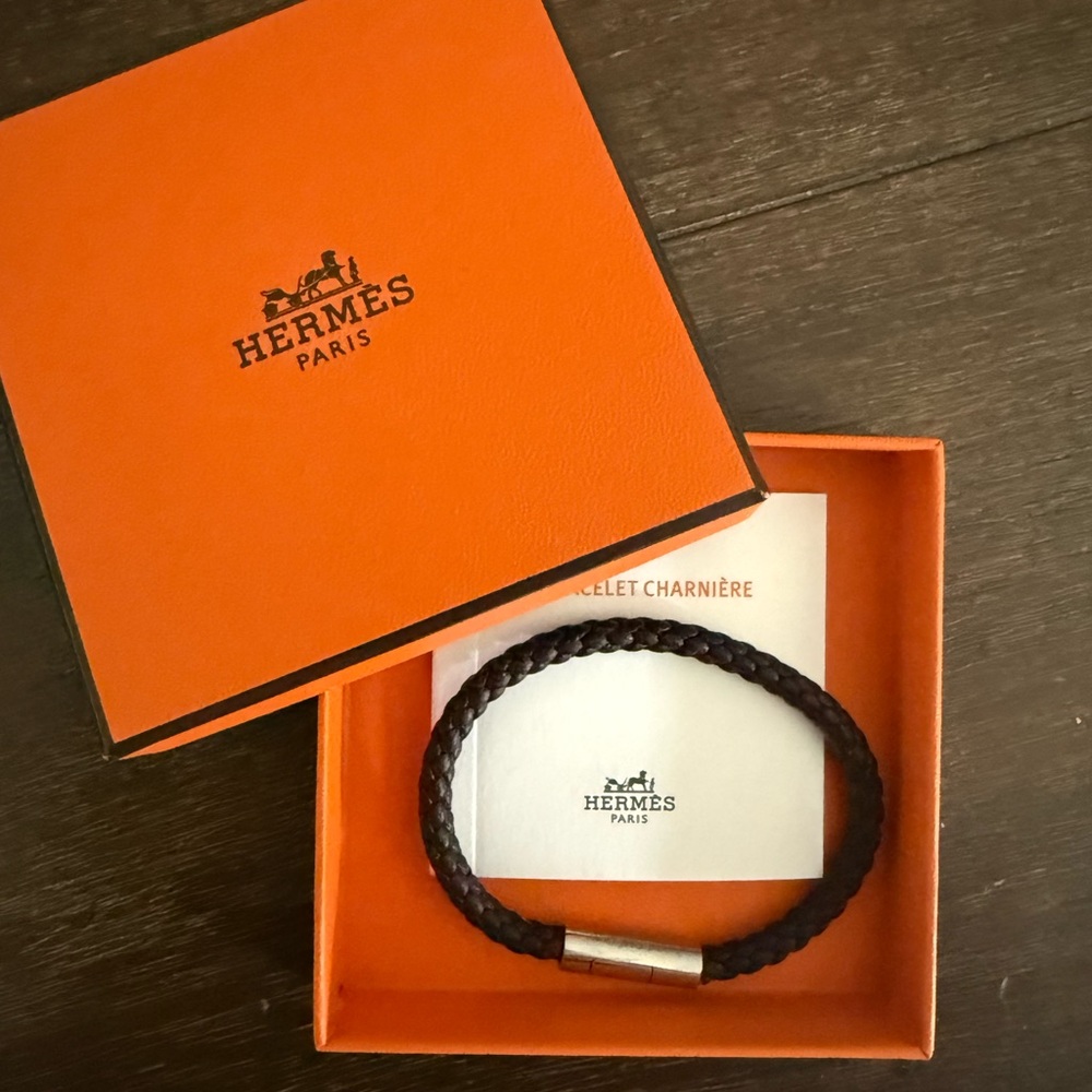 Hermès dark brown leather Braided Bracelet
